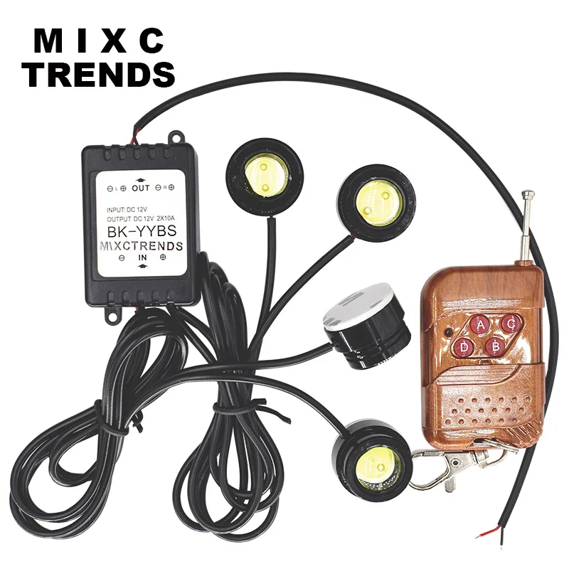 

MIXC TRENDS Universal Car Auto 4 x 1.5W 6000K Strobe Flash Eagle Eye LEDs DRL Car Daytime Running Light with Wireless Remote