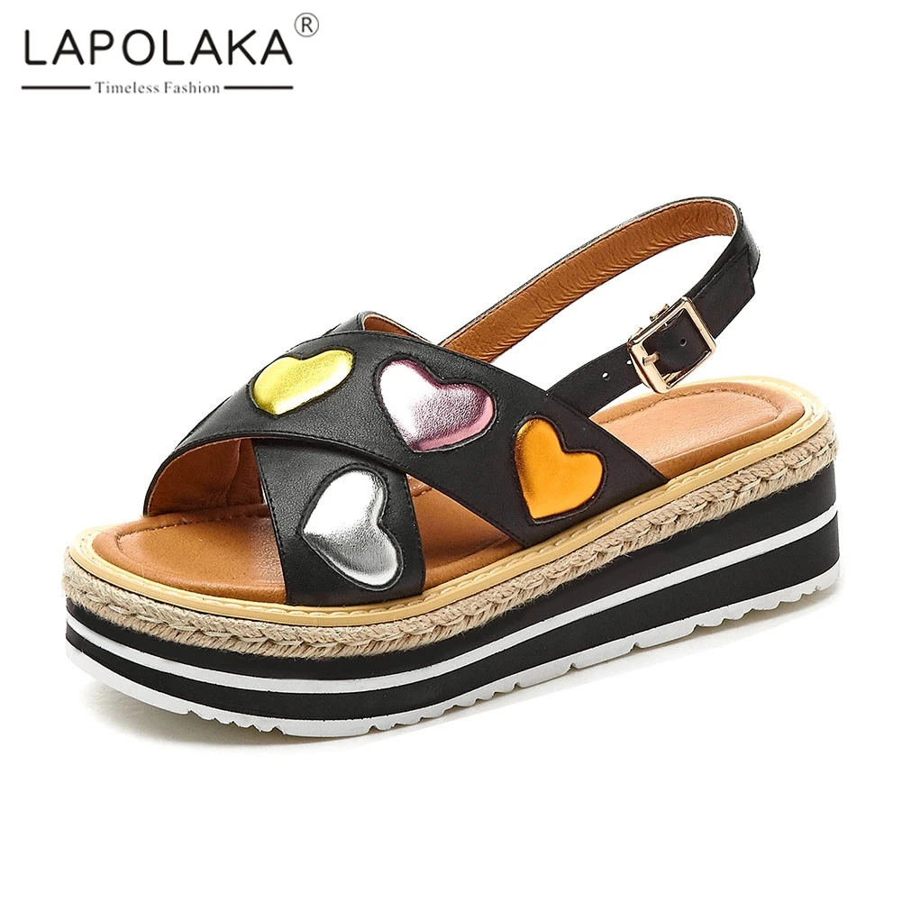 

Lapolaka Brand New Luxury Summer Sandals 2019 women's Genuine Leather Ladies Wedges High Heels Shoes Woman Casual Ol Sandals