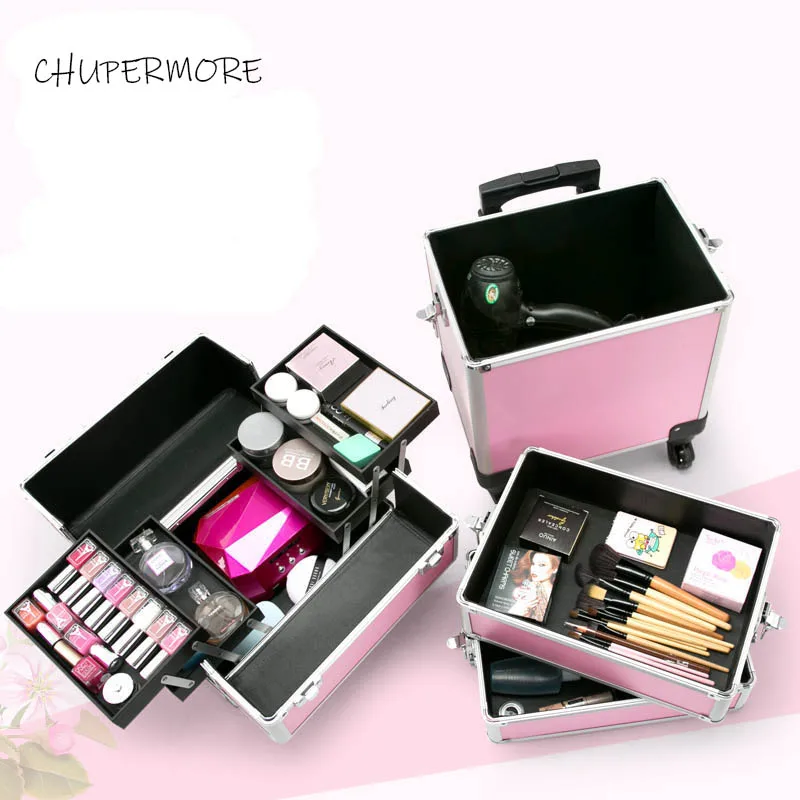 US $108.06 Chupermore Convenient Cosmetic Case Multifunction Rolling Luggage Spinner Brand Professional Travel Bags Suitcase Wheels