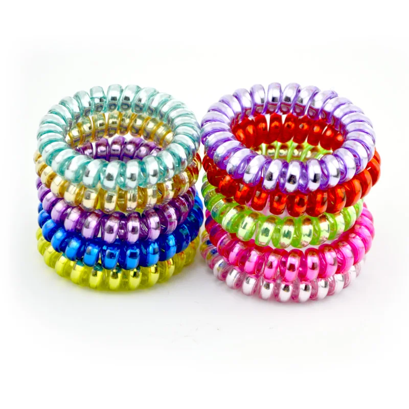 

Wholesale 5Pcs Size 5.5CM Bright Silver Plastic Telephone Wire Shape Women Headwear Elastic Hair Bands