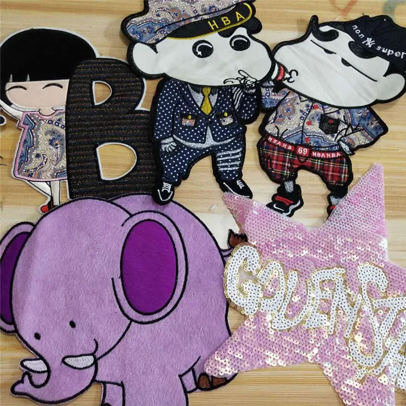 Cloth patch on the backpack sequins custom embroidery iron on motorcycle patches for jacket clothing stickers Labels stamps