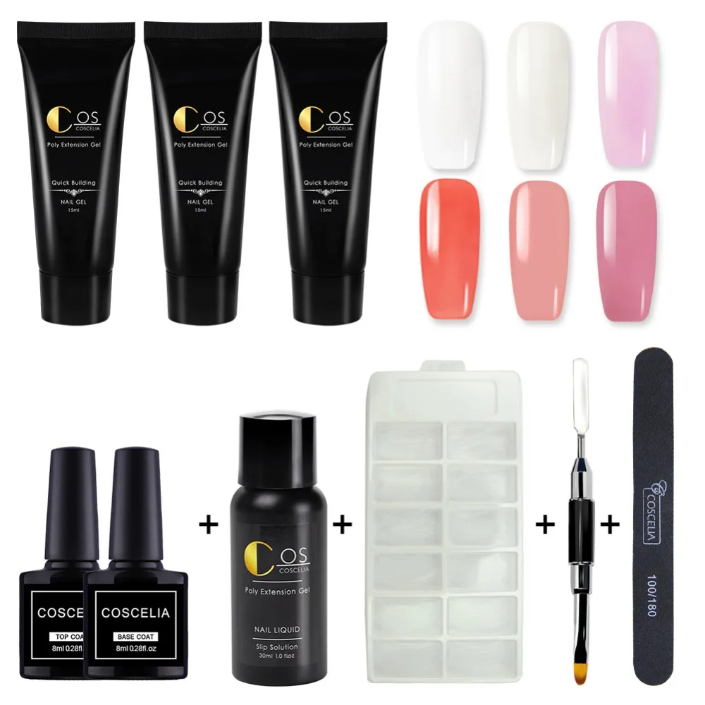 

COSCELIA Poly Gel Varnish Nail Polish Set Quick Builder Extension Enhancement Camouflage Led UV Brush Nail Tips