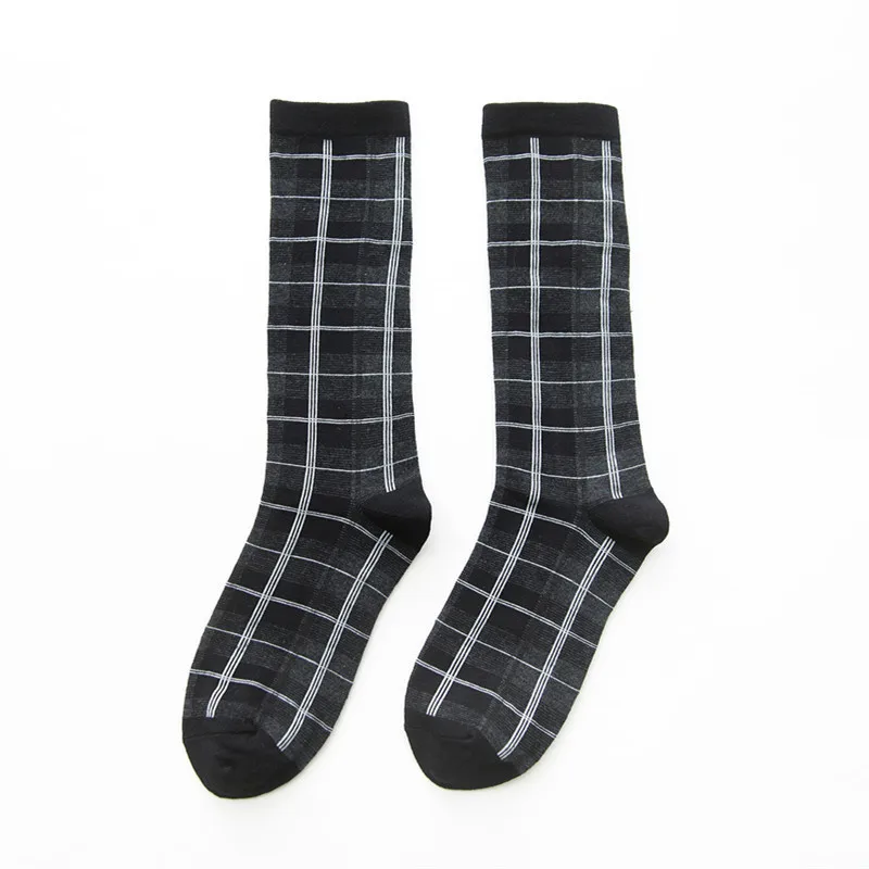 PEONFLY/1 пара модных женских длинных носков для девочек; носки до середины икры в винтажном стиле с клетчатым узором в стиле Харадзюку - Цвет: black ash