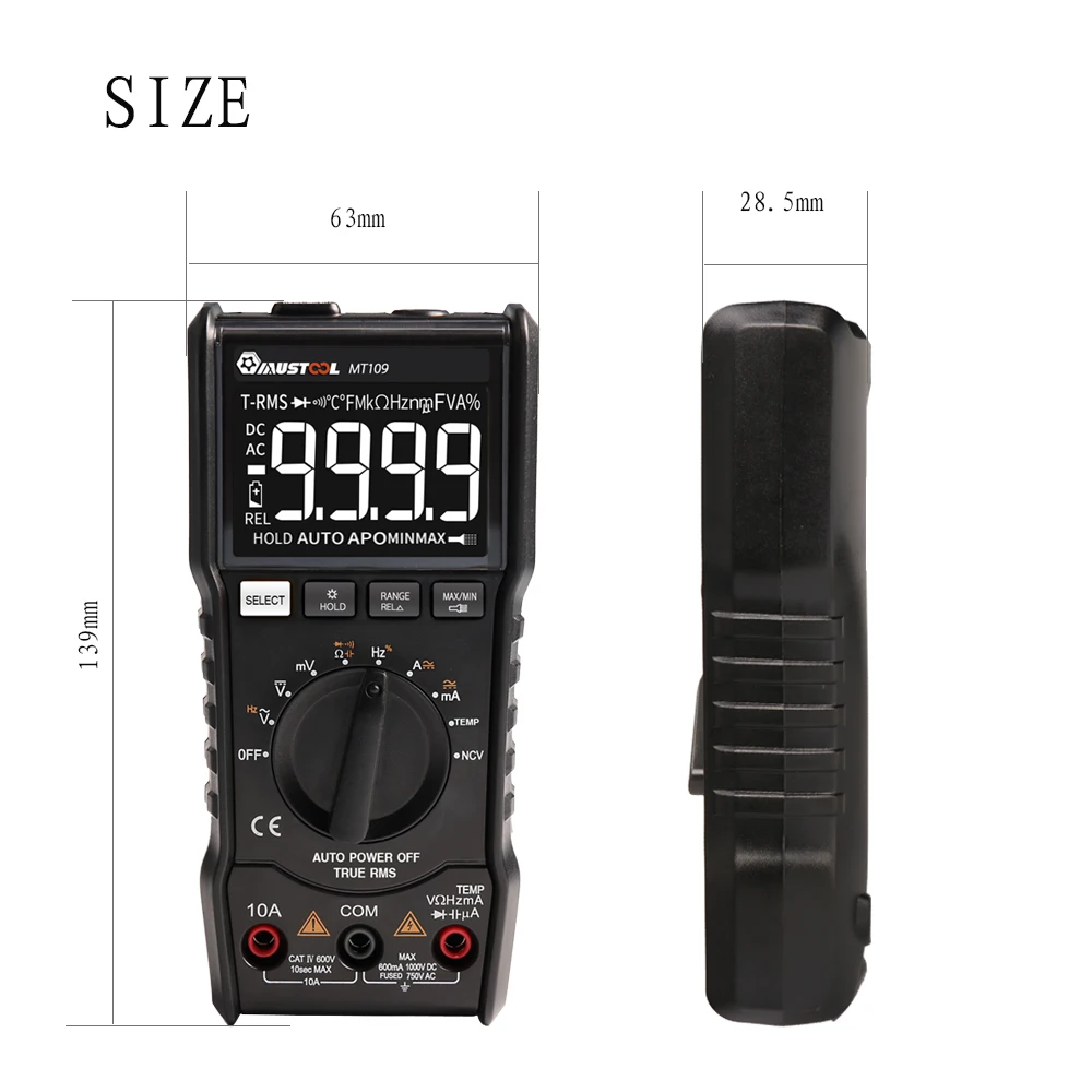 Mutool MT109 портативный 9999 отсчетов истинный RMS мультиметр переменный ток напряжения