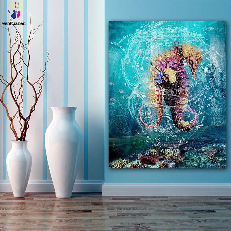 

DIY colorings pictures by numbers with colors A pair of the hippocampus picture drawing painting by numbers framed Home
