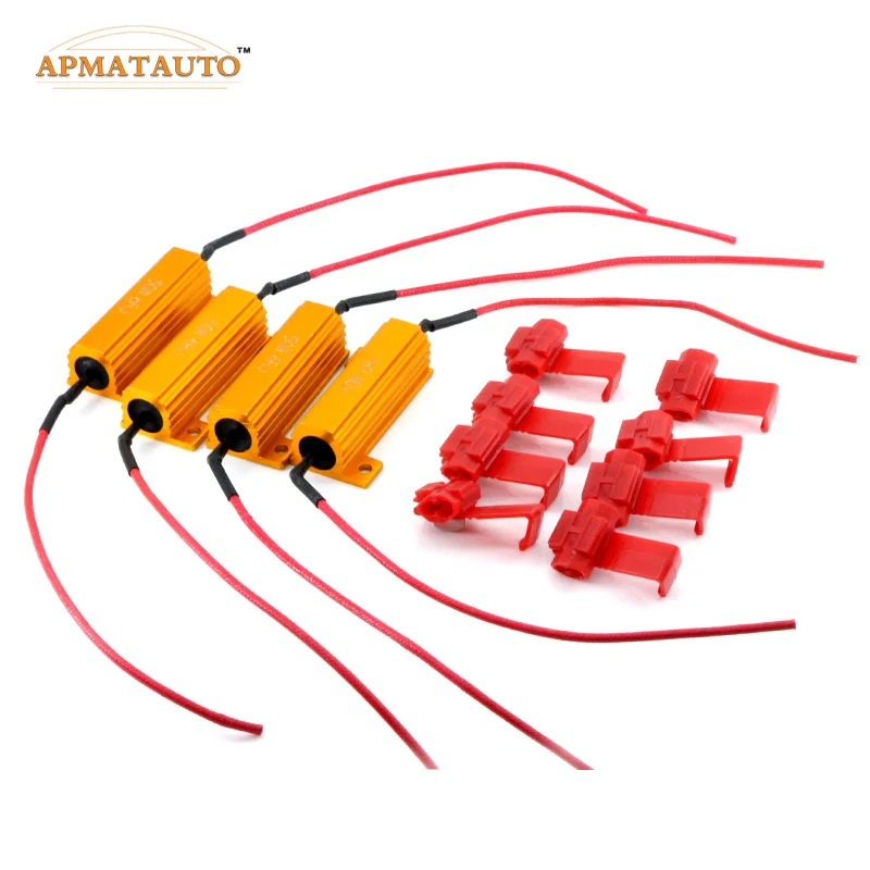 

4pc 50W 6ohm LED bulb Turn Signal Light DRL Load Resistor Fix Error fast Flash 1156 P21W BAU15S 1157 BAY15D 74407443 3156 3157