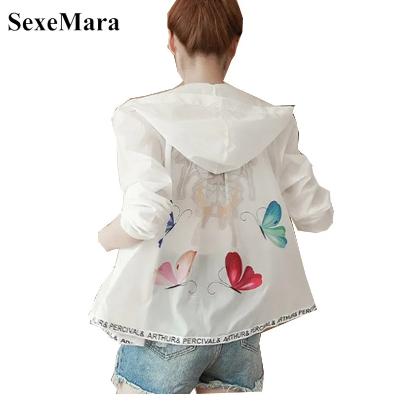 

SexeMara New 2019 Summer Sunscreen Female Long-sleeved butterfly pattern Korean version of the thin section wild jacket