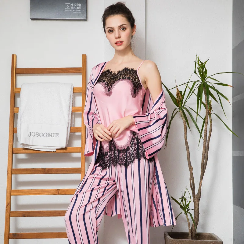 pink striped silk like sleepwear sets (1)