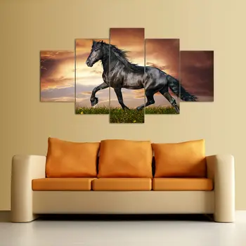 

5 Panel Modern Printed Large Horse Painting Picture Animal painting Canvas Wall Art Home Decor For Living Room With Frame ll1144