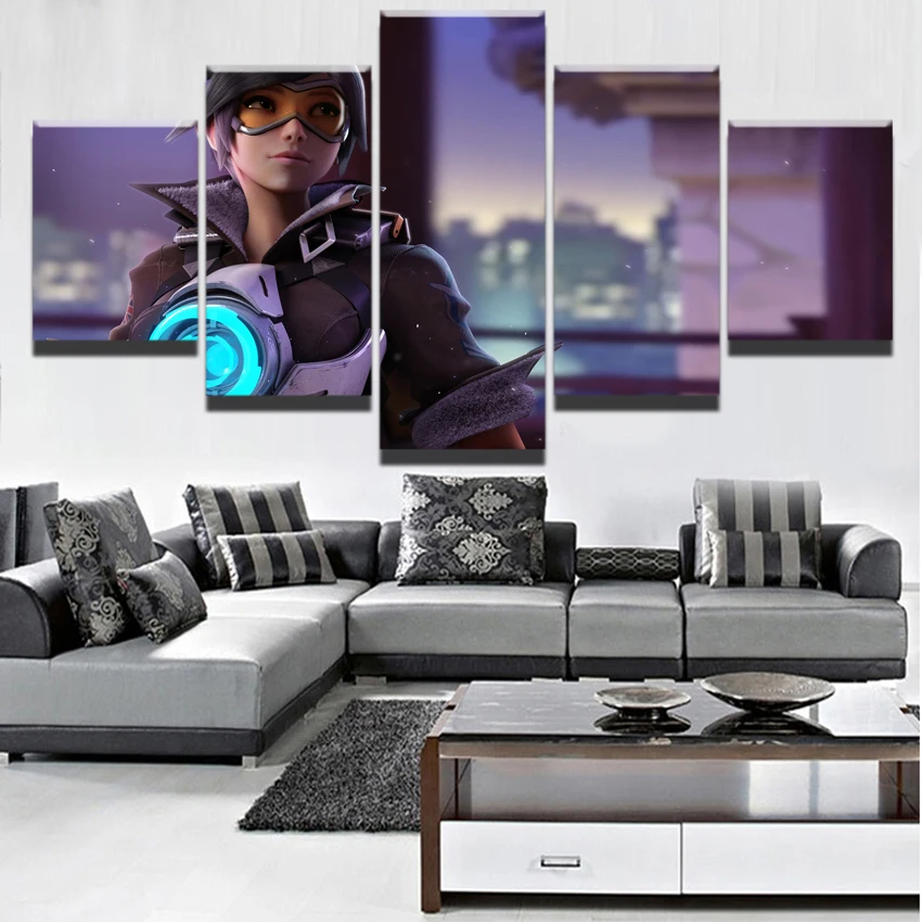 

HD Printed Game Poster Modern Wall Art Modular Pictures 5 Piece Home Decorative Overwatch Tracer Canvas Painting Framework