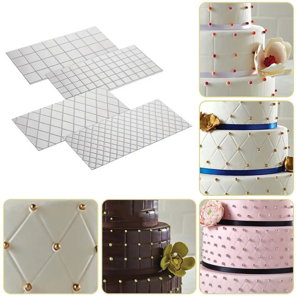 

KECTTIO 4pcs/Set Grid Transparent Texture Mat Cake Border Decorating Tool Cake Mold DIY Cake Fondant Decor Bakeware Supplies