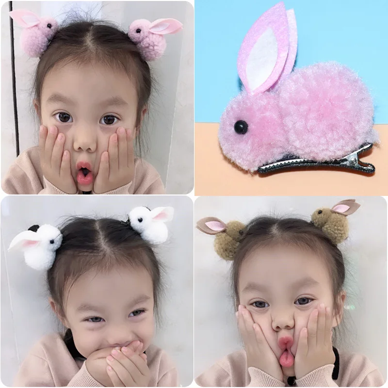 

Korean New Cute Animals Rabbit Hairpins Children Kids Hair Accessories Headwear Plush Rabbit Ears Hair Clip For Girl Barrettes