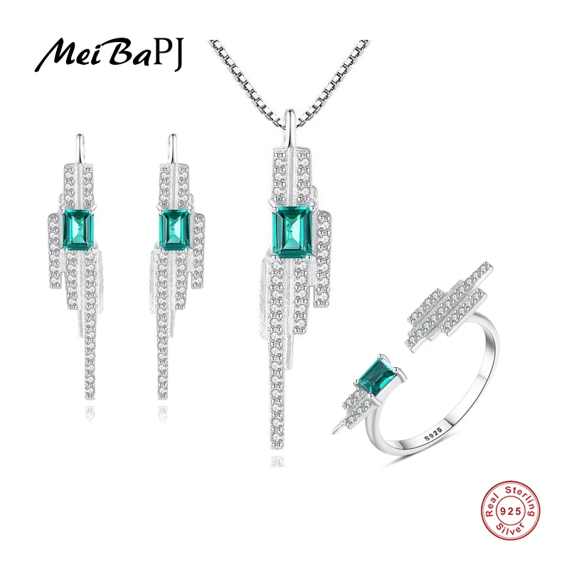 

MeiBaPJ New Stone 3 Suit Jewelry Set Real 925 Sterling Silver Pendant Earrings Ring Fine Charm Jewelry for Women