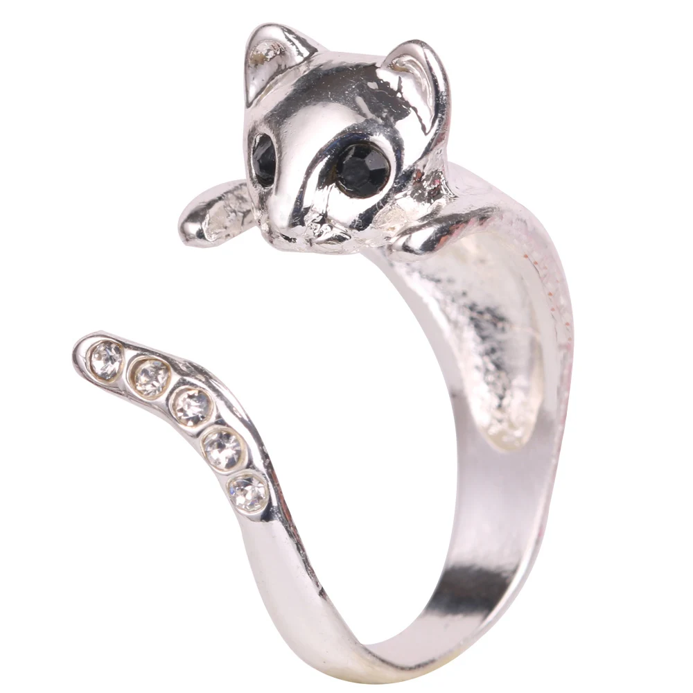 QIAMNI Cute Animal Cat Wolf Lion Rabbit Horse Dog Elephant Crocodile Fox Dinosaur Ring Women Men Birthday Jewelry Pet Lover Gift