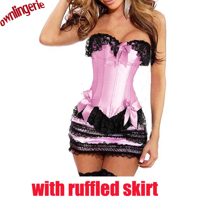 Robe Bustier A Volants Assortie Pour Femmes Corset De Taille Rose Et Blanc Et Jupe A Gateau A Lacets A L Arriere Nœud Avant Aliexpress