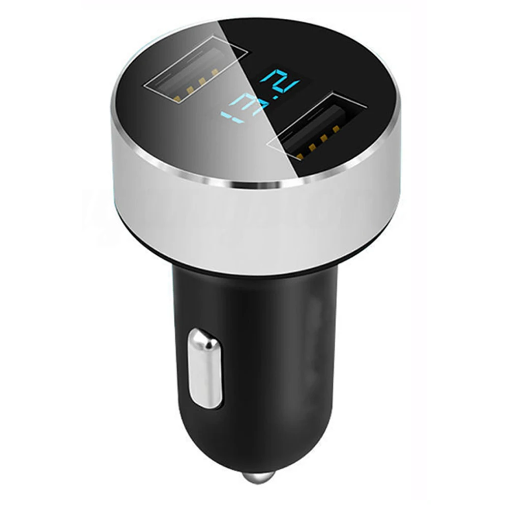 المزدوج USB آمنة متعددة الوظائف 5 V 3.1A مصابيح LED مستديرة شاشة ديجيتال سريعة تهمة سبائك الألومنيوم ترموستات حماية شاحن سيارة