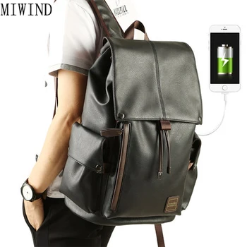 

Brand Backpack Men External USB Charge Antitheft School Bag LeatherTravel Bag Casual Business Male Students school bag TMY359