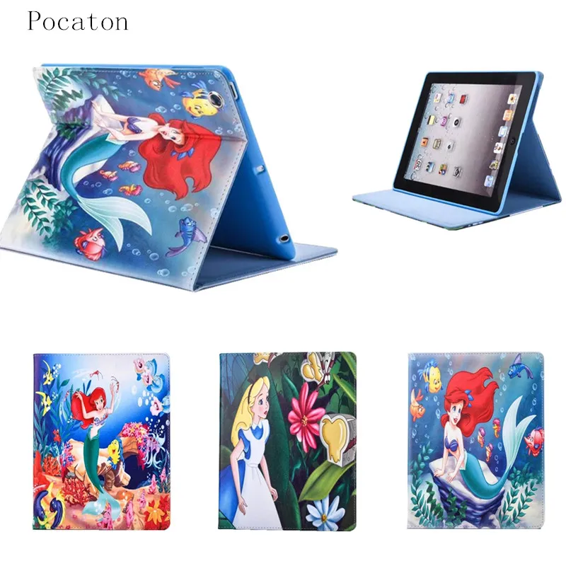 

Pocaton Kids Shockproof Cover Cute TPU Silicone Cartoon Mermaid Leather Case cover for ipad mini 3 2 1 Tablet Accessories+Gift