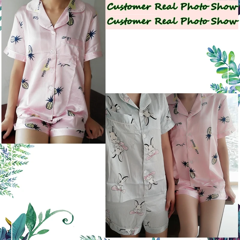 Smmoloa короткий рукав шелковые пижамы набор Двойка комплект Для женщин Пижама, пикантная сорочка летняя Пижама короткий рукав Pjs