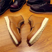  Vintage Men Boots Lace-Up Genuine Leather Boots Wing Men Handmade Work Travel Wedding Ankle Boots Casual Fashion Red Boots 875 