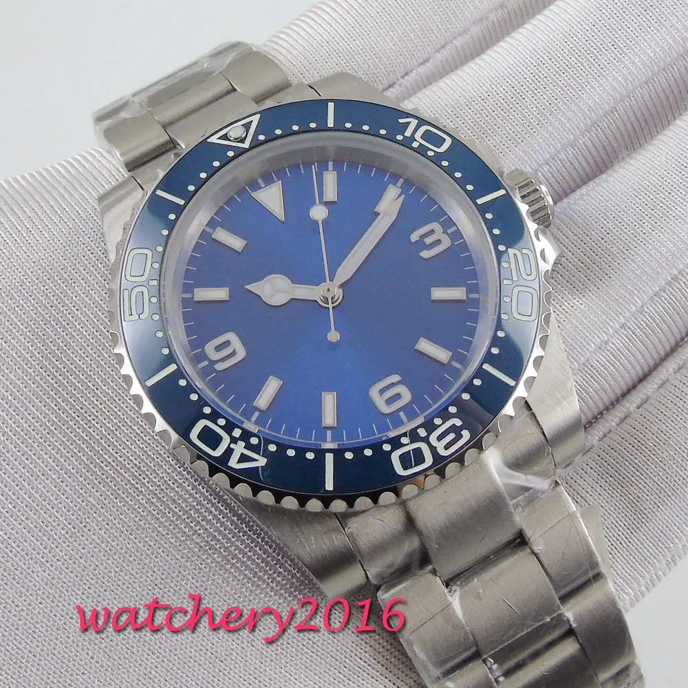 39 мм синий стерильный циферблат керамический ободок Топ бренд класса люкс Супер светящийся автоматический механизм мужские часы