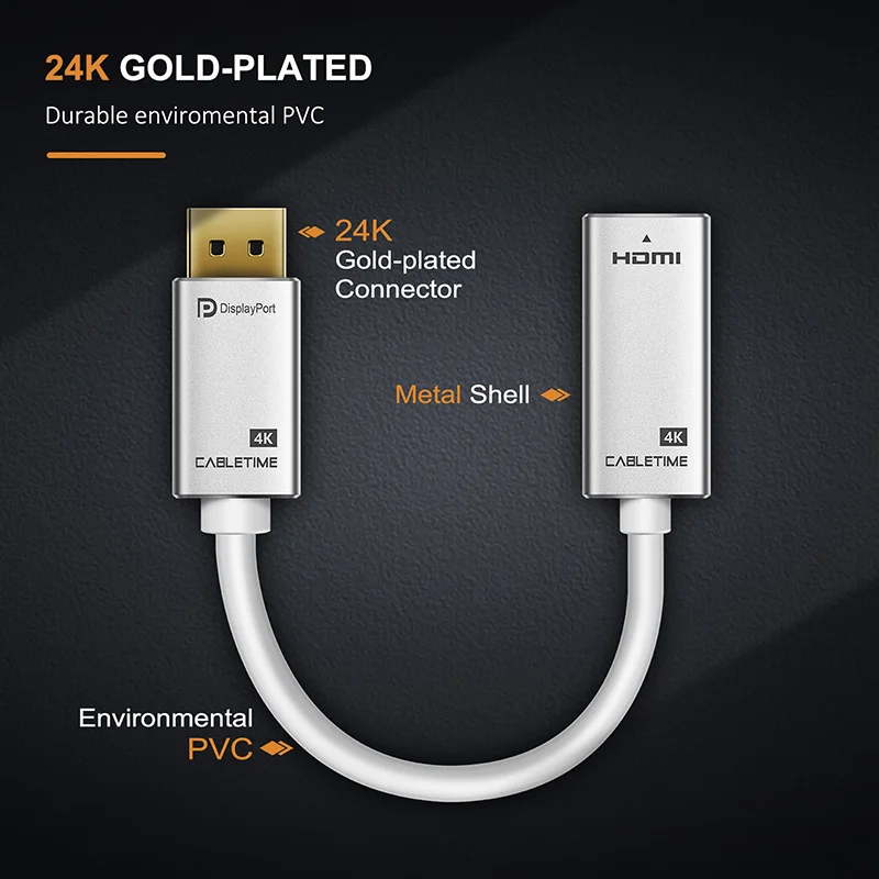 Cabletime DP To HDMI Converter Adapter M/F 4K 30HZ Display Port To HDMI Adaptor for Macbook HDTV Projector Camera Monitor N166 Cabletime DP To HDMI Converter Adapter M/F 4K 30HZ Display Port To HDMI Adaptor for Macbook HDTV Projector Camera Monitor N166