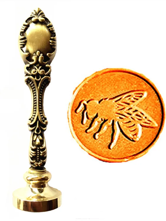 

Vintage Bee Custom Picture Logo Luxury Wax Seal Sealing Stamp Brass Peacock Metal Handle Gift Set