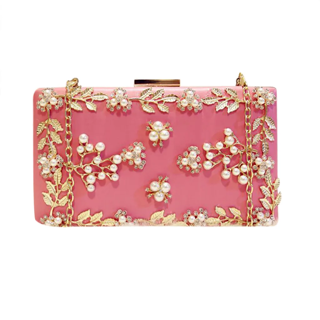 

2019 new Women bag Women Leaf Pearl Chain Evening Handbag Party Clutch Purse Shoulder Cross Bag bolsa feminina#G4