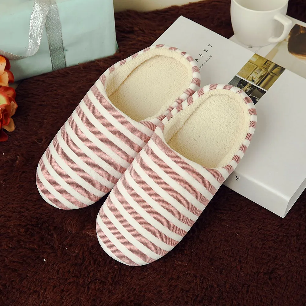 Sleeper#501 NEW Women Men Warm Striped Slipper Indoors Anti-slip Winter House Shoes casual home ladies hot Free Shipping