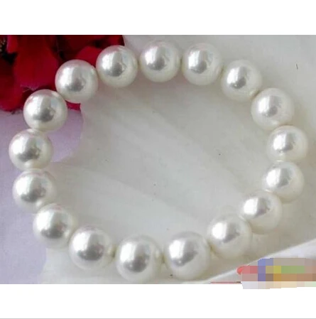 

Free shipping >>>>>>p1269 STRETCH 8"12MM WHITE SOUTH SEA shell BRACELET BANGLE