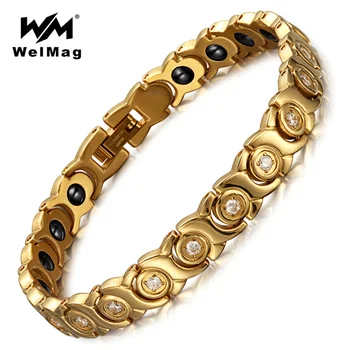 

WelMag Hematite Bracelets & Bangles 2019 Hot Sale Healthy Jewelry for Women Magnetic Stainless Steel Crystal Gem Fashion Jewelry