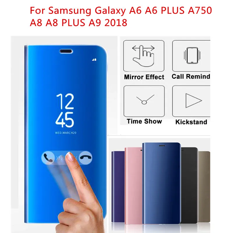 

Luxury Clear View Mirror Smart Flip Stand Case Leather Cover For Samsung Galaxy A6 A6 PLUS A750 A8 A8 PLUS A9 2018 Anti-knock
