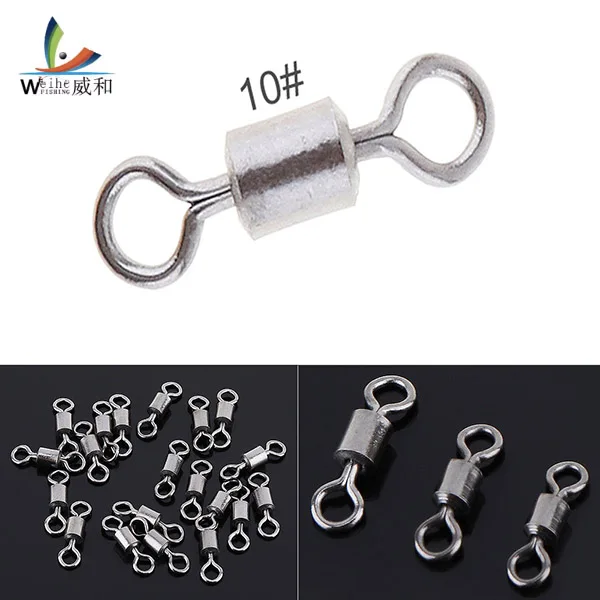 

50pcs/lot 10# High Tensile 8 Shape Barrel ball Bearing Fishing Swivel Snap Hook Fishhook Connector Solid Ring With Interlock