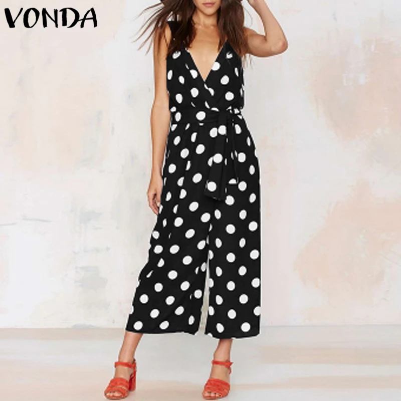 

VONDA Women Pregnant Wide Leg Pants 2019 Summer Casual Loose V Neck Sleeveless Jumpsuit Plus Size Maternity Clothes Overalls 5XL