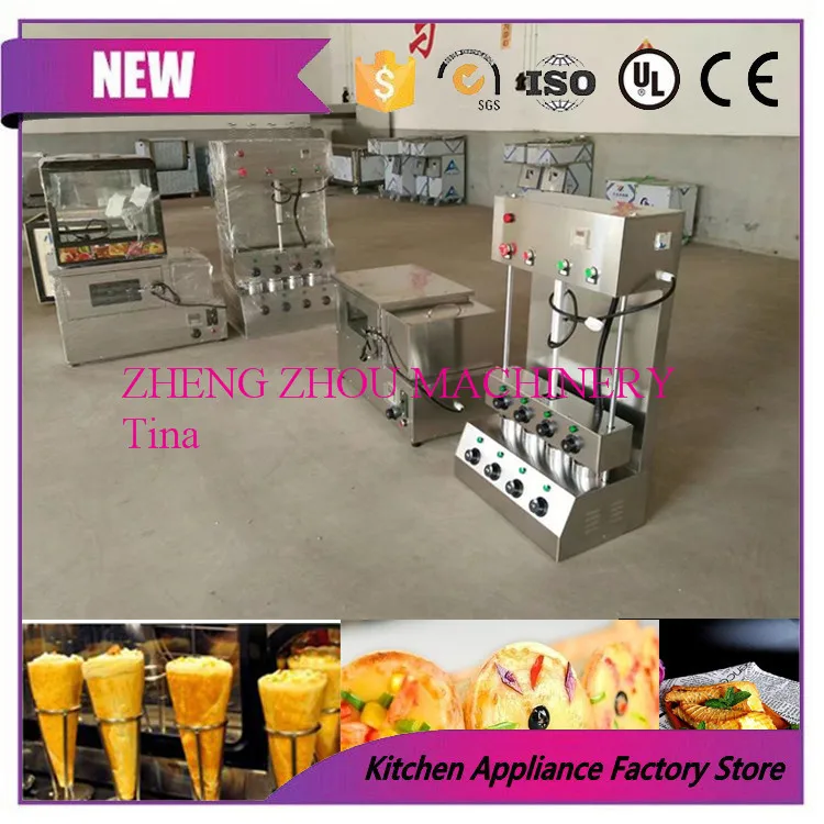 

New designed 4 Moulds Pizza Cone Machine+oven+display case