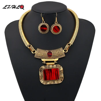 

LZHLQ Fashion 4 Color Bohemia Collier Big Statement Maxi Necklace Set Punk Ethnic Power Choker Necklace Women Jewelry