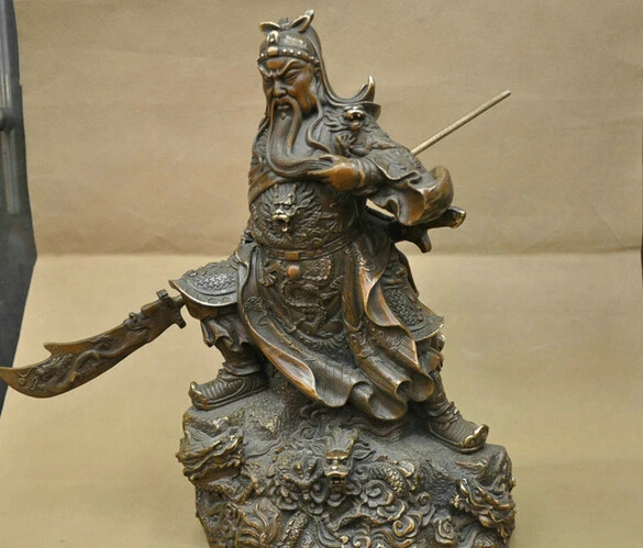 15 ''Китай Guardian Воин Гуань Гун Guanyu Дракон Меч Бронзовая Статуя оптовая