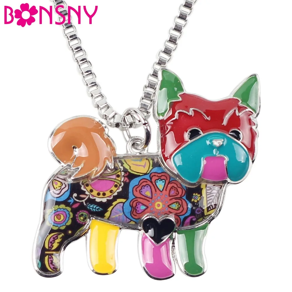 Bonsny Maxi Statement Alloy Yorkie Yorkshire Dog Choker Necklace Chain Collar Shiz Tzu Pendant Fashion Enamel Jewelry Women | Украшения и