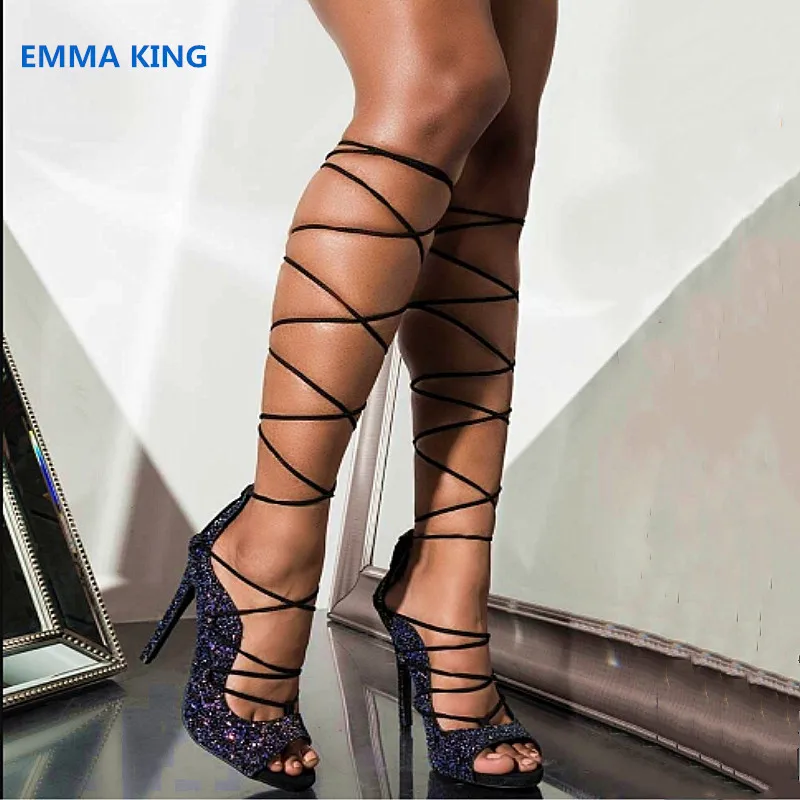 sparkly tie up heels