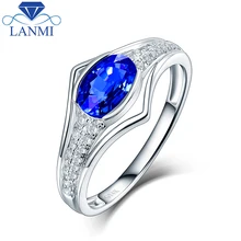 Charming Oval Natural Sapphire Women’s Wedding Rings In 14Kt White Gold Fine Jewelry Special Design for Anniversary Gift