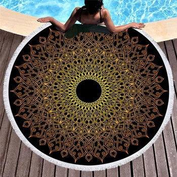 

3D Printed Mandala Microfiber Round Beach Towel for Adults Summer Toalla Tassel Yoga Mat T360