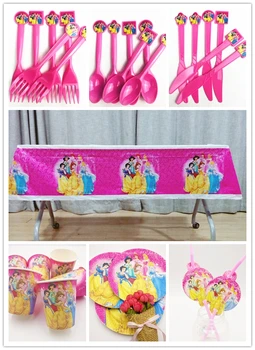 

61pcs/set Princess Baby Shower Kid Birthday Christmas Girls Party Supplies Cup Plate Tablecloth Straw Forks Decoration