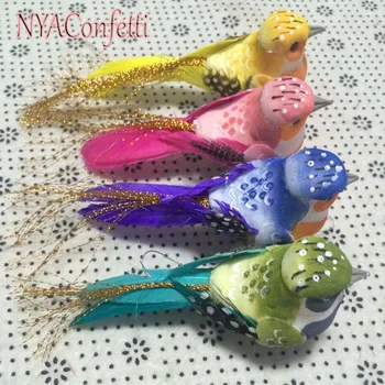 

10*3.5CM,12PCS Artificial Foam Feather Small Colorful Birds With Magnet,Claw On Abdomen,Decorative Bird For Wedding,Home,12PCS