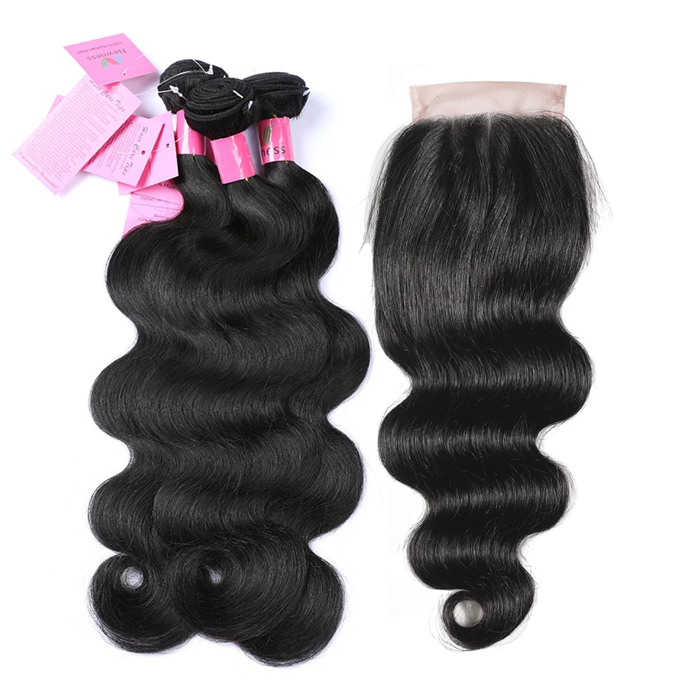 

Body Wave Hair Bundles with Closure Brazilian 8A Remy 3/4 Bundles with 100% Human Hair 4*4 Swiss Lace Closure Newness Series