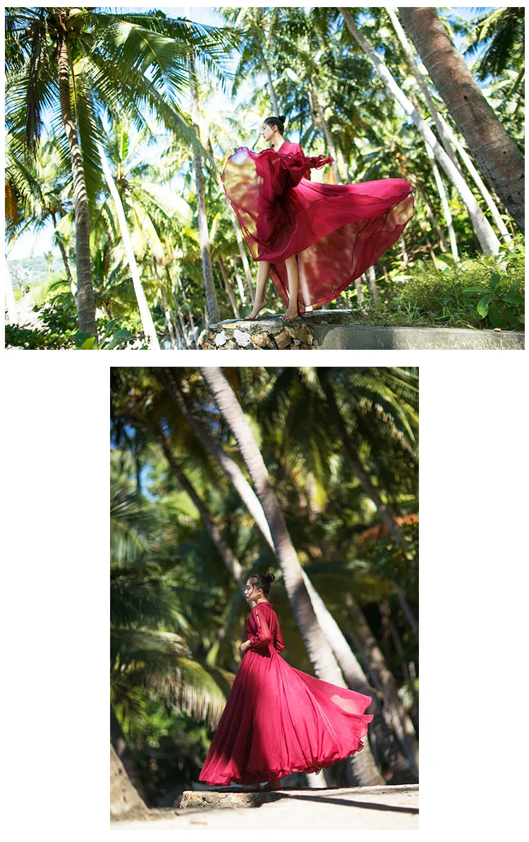 MM003 летнее винтажное элегантное Струящееся шифоновое платье с v-образным вырезом и рукавом три четверти длинное пляжное платье для женщин