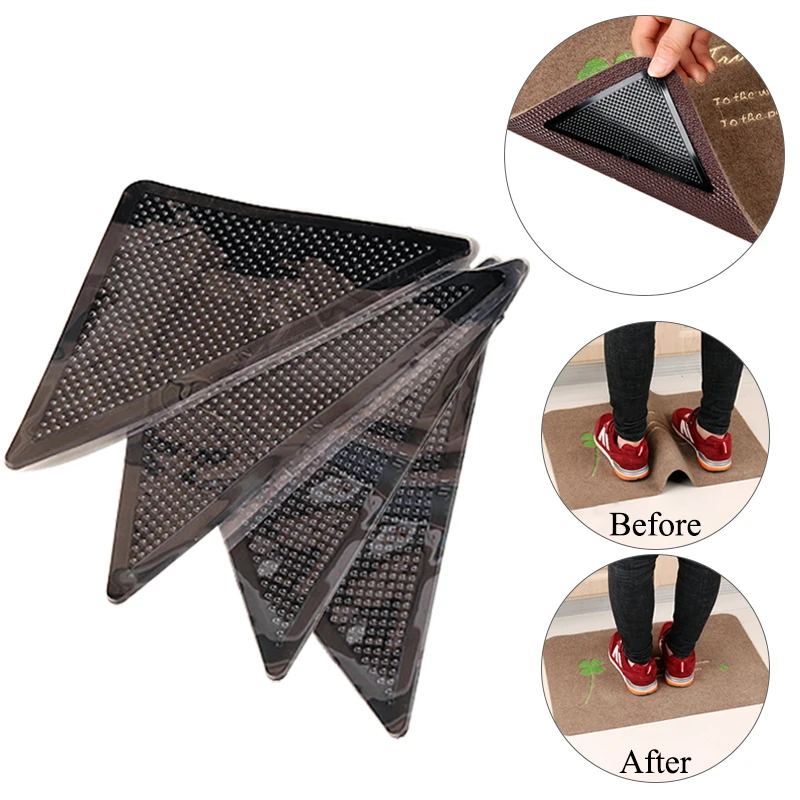 

4 pcs Anti Slip Sticker for Carpet Home Floor Rug Mat Grippers Non Slip Sticker Reusable Washable Silicone Grip