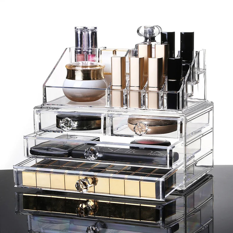 Acrylic Cosmetic Lipstick Storage Box Display Stand Dresser Nail Polish Shelf Rack Holder Drawer Women Makeup Organizer Case2