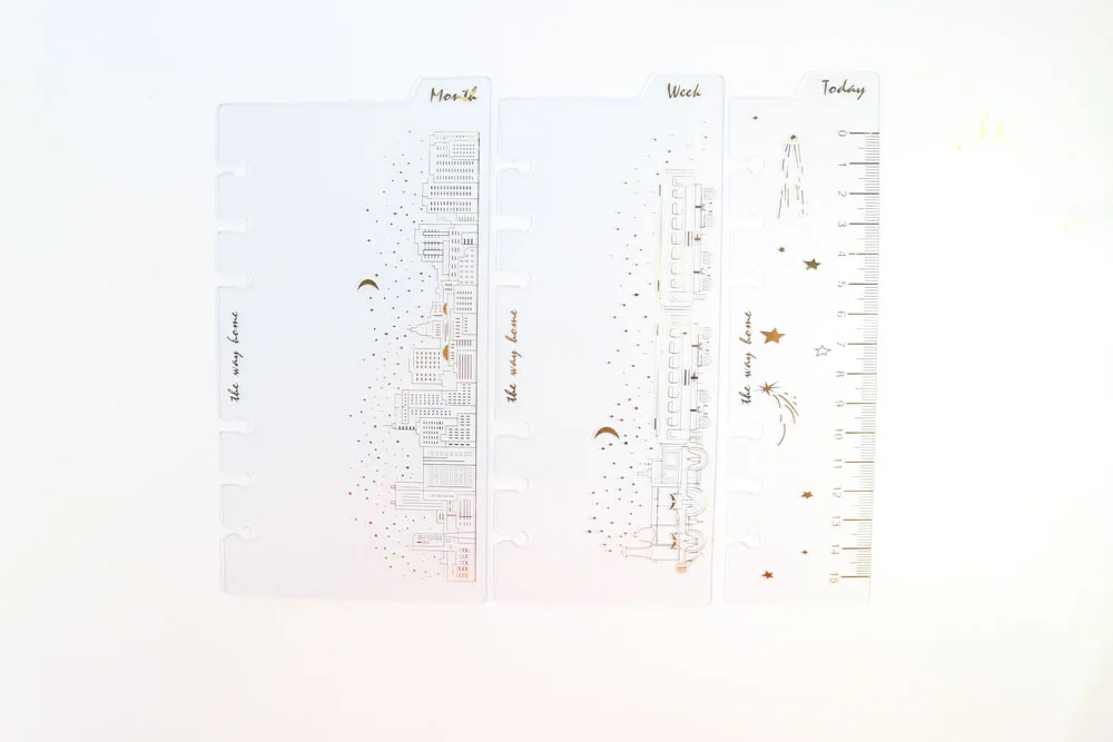 Domikee городской узор Бронзирующая линейка(на сегодняшний день недели, месяцы) 1 комплект, 3 предмета в комплекте A6 линейка