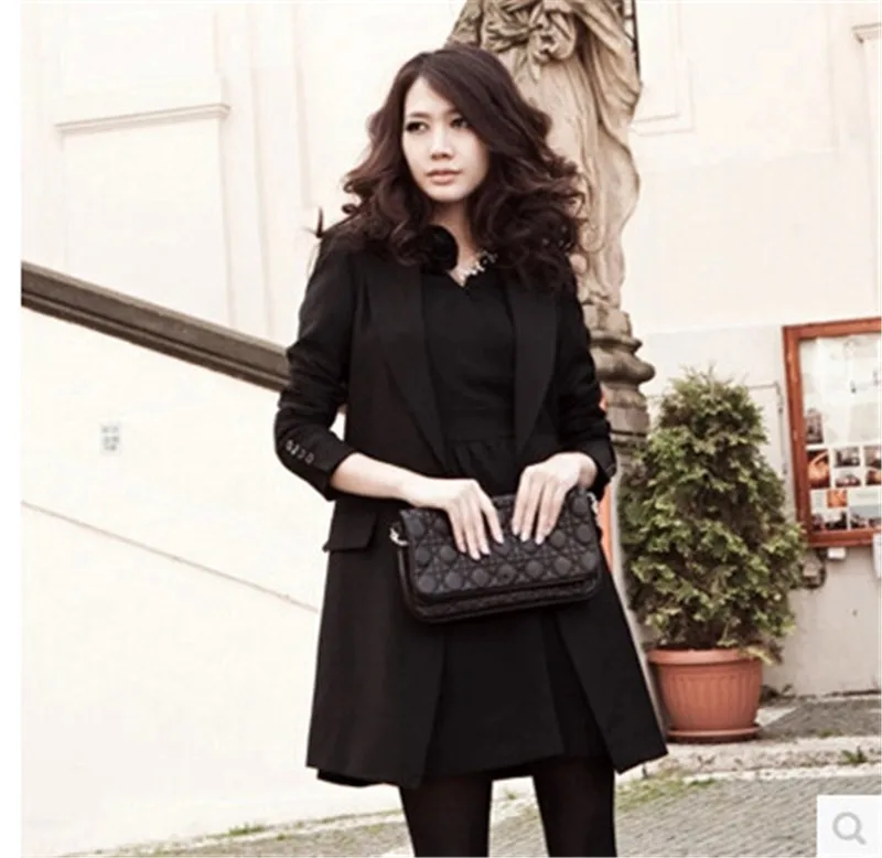 Модный Костюм Длинный блейзер Большие размеры женские повседневные куртки корейский Тонкий Весна Осень пальто X692 - Цвет: black