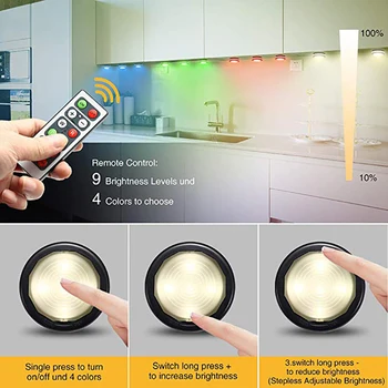 

LED Closet Lights Wireless Color Changing RGB Puck Light 3 Pack with 1 Remote Controls Dimmable Under Cabinet Lighting Battery